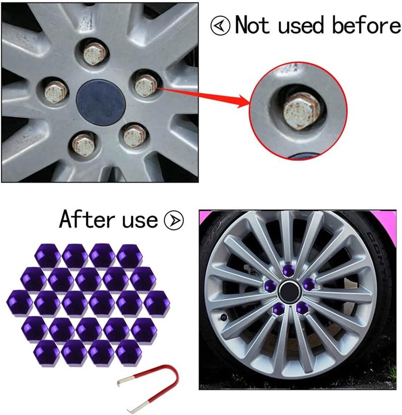 Nihfien 24pcs Wheel Nut Cap 17mm Wheel Bolt Nut Caps Covers,Universal Anti-Rust Car Tire Nut Caps Bolt Cover,Hexagonal Plastic Tire Bolt with Removal Tool(Purple) - Image 5